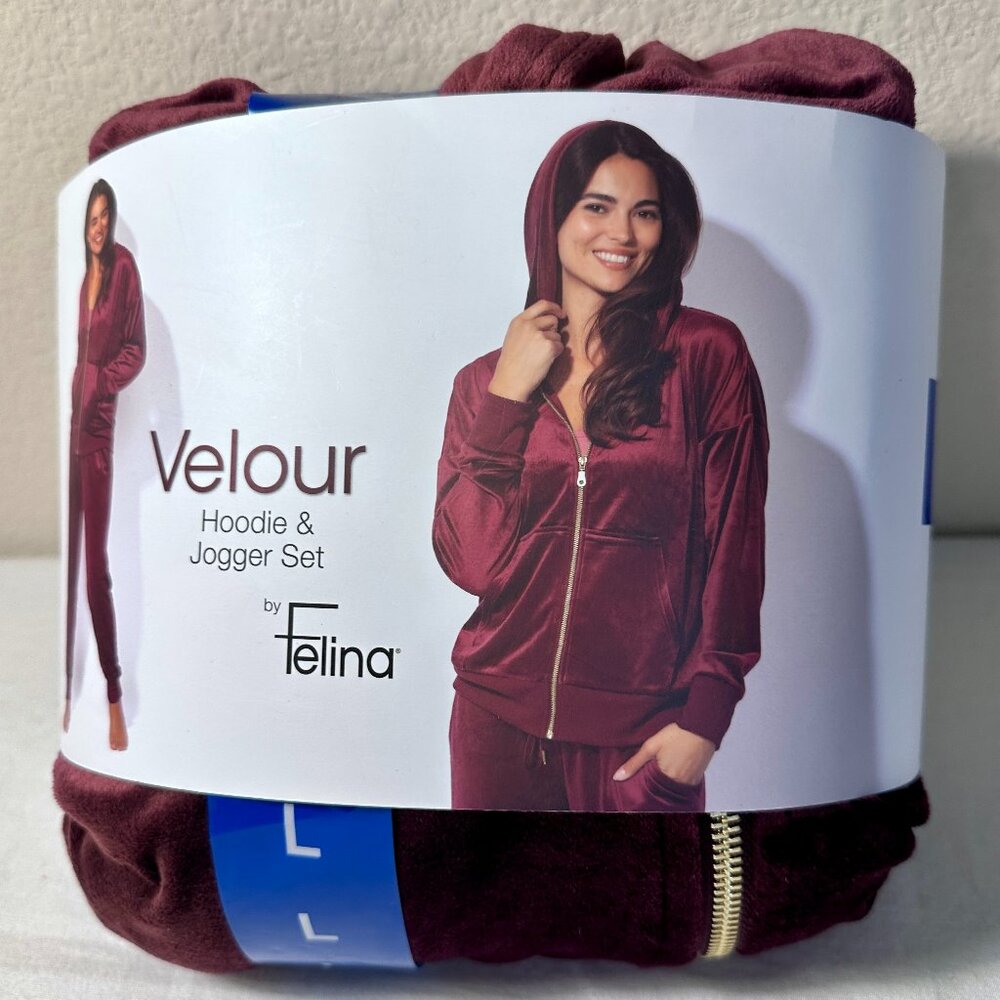 Felina Women's Velour Track Suit Size L Purple Soft Loungewear Relax Fit (NEW)